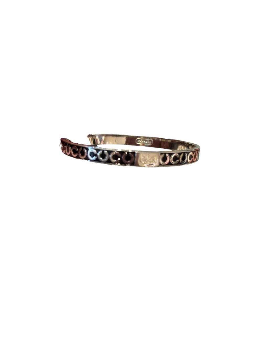 Coach Silver-Tone Open Bangle with Multicolor Circle Accents